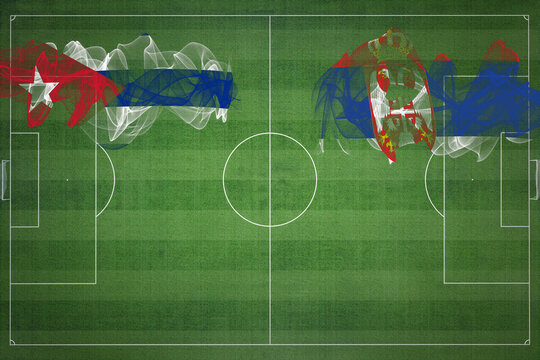 Cuba vs Serbia Soccer Match, national colors, national flags, soccer field, football game, Copy space