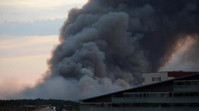 Smoke from the Anglet Chiberta Forest fire as seen from Bayonne, France. 30 July, 2020.