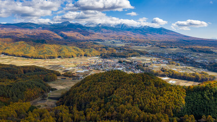Rural landscape in late autumn spreading in the alpine zone of Japan