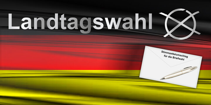 Landtagswahlen Briefwahl  mit Deutschland  Flagge, Briefumschlag und Wahlkreuz abstrakt