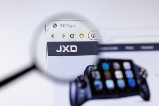 Saint-Petersburg, Russia - 18 February 2020: JXD company website page logo on laptop display. Screen with icon, Illustrative Editorial