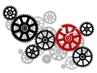 Broken gear in the mechanism.
Black silhouette gears on a white background. Broken mechanism image. Vector illustration.