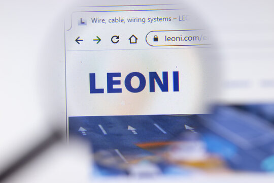 Saint-Petersburg, Russia - 18 February 2020: Leoni AG company website page logo on laptop display. Screen with icon, Illustrative Editorial