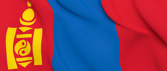 National Fabric Wave Closeup Flag of Mongolia