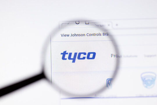 Saint-Petersburg, Russia - 18 February 2020: Tyco company website page logo on laptop display. Screen with icon, Illustrative Editorial