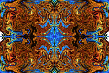 Abstract collage using the colour and shape deformation of the layer with simultaneous duplication several times.