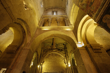 Georgian church inside, bottom view. vault and antique painting