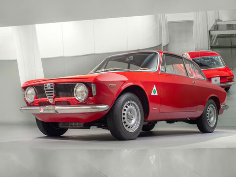 ARESE, ITALY-FEBRUARY 13, 2019: 1965 Alfa Romeo Giulia Sprint GTA in the Alfa Romeo Museum (Museo Storico Alfa Romeo)