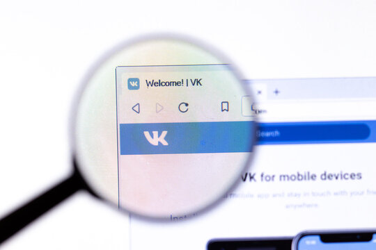 Los Angeles, California, USA - 18.02.2020: VK website page with close up logo. Vk.com site icon on screen, Illustrative Editorial