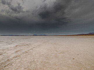 El Mirage Mojave desert dry lake bed in Southern California with stormy sky.  