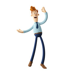 3d illustration of young funny office man, isolated