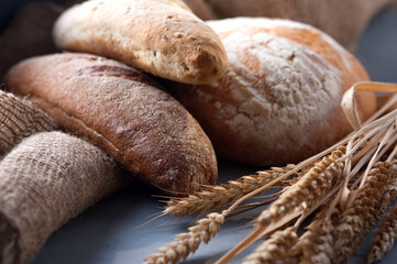 Bread background. Freshly baked assortment of bread.