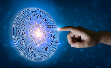 Zodiac signs inside of horoscope circle. Astrology in the sky with many stars and moons  astrology...