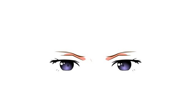 Animation of beautiful cartoon anime eyes. Blinking, blinking one eye. White and green background. Sketch. Animation set. Anime style, drawn illustration. 4K video