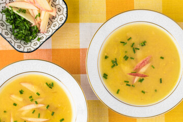 Delicious bacon apple creamy cheddar cheese soup.