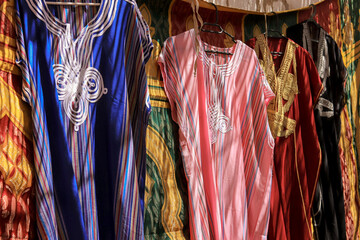 Multicolored fabrics in an arabic market
