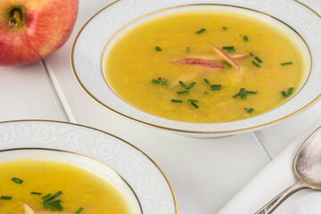 Delicious bacon apple creamy cheddar cheese soup.