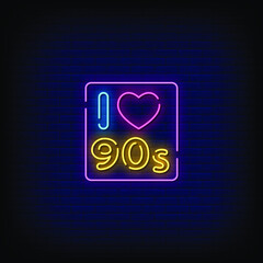 I Love 90's Neon Signs Style Text Vector