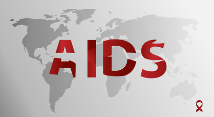 Awareness About AIDS. World day of fight against AIDS. red ribbon and planet earth. Vector illustration of EPS10.Great for printing banners, flyers, and other graphics