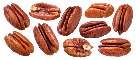 Pecan nuts isolated on white background with clipping path - obrazy, fototapety, plakaty