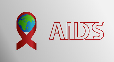 Awareness About AIDS. World day of fight against AIDS. red ribbon and planet earth. Vector illustration of EPS10.Great for printing banners, flyers, and other graphics