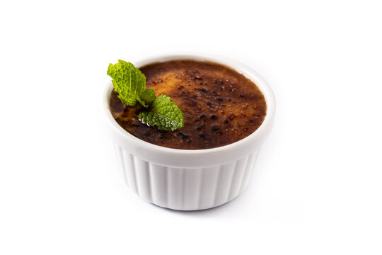 Homemade Creme Brulee Isolated On White Background