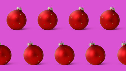 Fototapeta premium Seamless pattern Christmas balls, decorations for the Christmas tree isolated on a pink background. Banner. Wrapping Christmas paper.