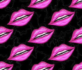 seamless pattern of realistic female lips. fashionable makeup, pink lip gloss, kiss in realistic style. vector illustration for paper, design, your ideas.