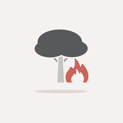 Fire and tree. Color icon with shadow. Weather vector illustration