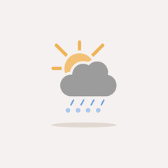 Hail, rain, cloud and sun. Color icon with shadow. Weather vector illustration