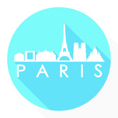 Paris France Skyline Button Icon Round Flat Vector Art Design Color Background Logo.