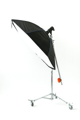 lighting equipment for a photo studio. light source with softbox on white background