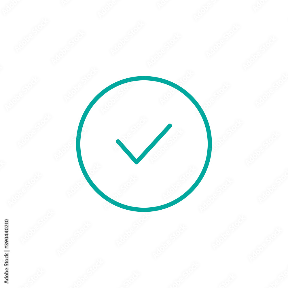 Poster tick linear icon. check mark sign. approve and confirm round line symbol. vector isolated on white b