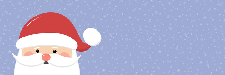 Happy Santa Claus on background with snowflakes and copyspace. Christmas banner. Vector