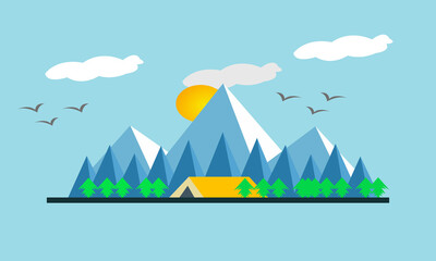 Flat Summer Camping Illustrator Vector Design