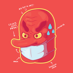 Samurai with a surgical mask vector illustration. Medicine, protection, hygiene design concept