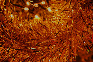 Christmas gold garlands and lights, soft focus