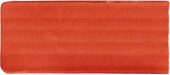 Close up of a red vintage torn sheet of carton. Cardboard paper texture with a blank background. Empty papercraft surface. Isolated shape and element.