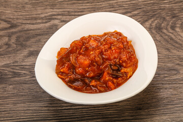 Eggplant saute with tomato and herbs