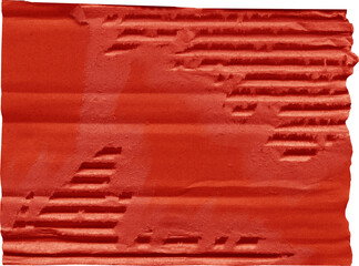 Close up of a red vintage torn sheet of carton. Cardboard paper texture with a blank background. Empty papercraft surface. Isolated shape and element.