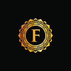 F letter luxury royal golden gold logo concept design premium

