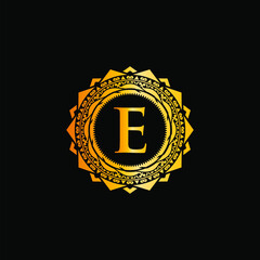 E letter luxury royal golden gold logo concept design premium
