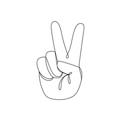 Hand gesture V sign. One line drawing. Vector illustration continuous line drawing.