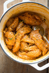 Chicken tenderloins raw marinated, souvlaki - greek styled kebab