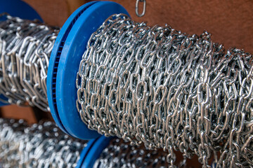 rolls of iron chains. links of the iron chain
