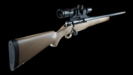 Bolt action hunting rifle with a scope mounted