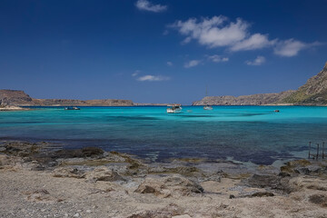 GRAMVOUSA - BALOS, THE CRETE ISLAND, GREECE - JUNE 4, 2019: Beautiful seaview at the Gramvousa island.