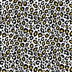 Vector seamless white background. Animal leopard black gold pattern print