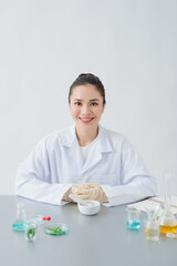 the scientist doctor making the herb alternative medicine.