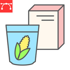 Breakfast cereal color line icon, corn and cereals, cereal box sign vector graphics, editable stroke filled outline icon, eps 10.